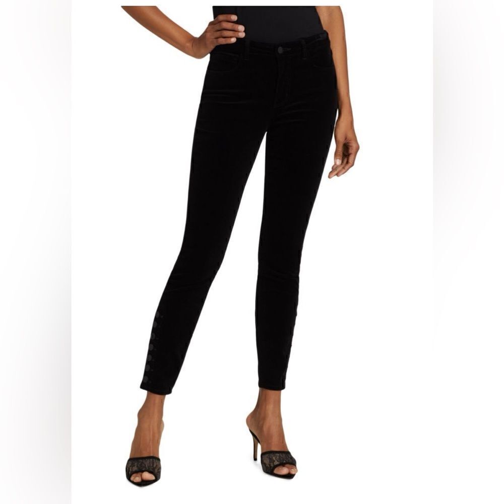 L'AGENCE Piper high-rise coated faux leather look skinny jeans button detail. 28 - Picture 3 of 10